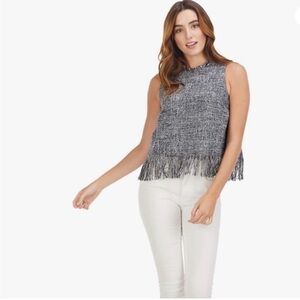 Mud Pie Black and White Fringe Hem Blouse